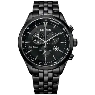 【CITIZEN 星辰】GENTS系列 紳士氣場光動能計時三眼腕錶-黑/42mm(AT2145-86E)