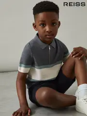 Reiss Airforce Blue Grove 9-13 yrs Textured Colour-Block Polo Shirt (AP0310) | $80