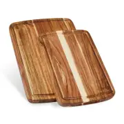 Set of 2 Acacia Wood Cutting Boards with Juice Groove, Gift Box Included - Sm...