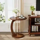 Tribesigns C-Shaped Side Table, Round Wooden End Table, Vintage Brown