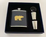 Flask Jack Nicklaus Stainless Steel Gift Set in Faux Leather Two Shot Glasses