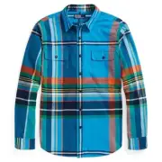 Polo Ralph Lauren Mens L Classic Fit Plaid L/S Chamois Workshirt Blue NWT $148