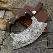 custom Damascus Steel Pizza Knife, Pizza Cutter, Hand Forged Knife, Ulu Knife