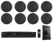 Rockville Commercial Restaurant Amp+(8) 6" Black Ceiling Speakers+Wall Control