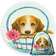 Animal Dogs Art Cute Dachshund in Basket Round Beach Towel