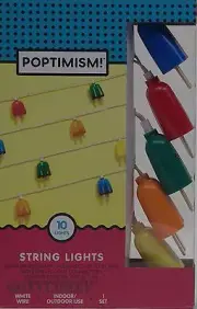 Poptimism! Indoor/Outdoor 10 Multi Color Popsicles String Lights White Wire NIB
