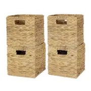 4 Pack 9" Wicker Storage Cubes, Water Hyacinth Baskets, Foldable Wicker