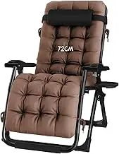Zero Gravity Lounge Chair, Oversized Deluxe Zero Gravity Chair, Ergonomic Patio Recliner Folding Reclining Chair with Removable Cushion Pad and a Cup Holder for Lawn Patio Lounge Chair (Color : Brown