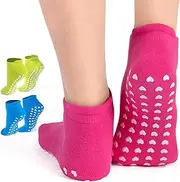 [MYTHOS MERCHANTS] Non Slip Socks, Yoga Socks with Grips for Ballet, Barre, Pilates, Trampoline, Dance, Hospital, Home, Multi-Colour Grip Socks X3 Pairs