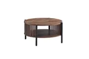 Design Square Ailana Wooden Round Open Shelf Coffee Table 80cm Slat Walnut