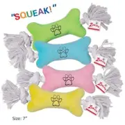 Tiny Tuggers Small Puppy Dog Toys Plush Squeak Bone Rope Pawprint 7" Pick Color