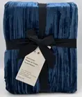 West Elm Lush Crinkle Velvet KING Duvet Cover ~ Regal Blue