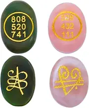 Combo of Green Jade And Rose Quartz Stone Zibu Coin - Pre-Energized Money Switch Word and Zibu Symbol Angelic Number Oval Stones Coin - Golden Engraving - Anxiety Stone - Worry Stone - Palm Size