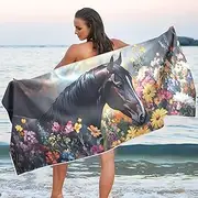 XYMZR Beach Towel Horse Garden Florals Quick Dry Pool Towels 30" x 60" Sand Proof Absorbent Camping Yoga Towel for Swimming Pool, Picnic, Gym