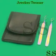 MULTI TITANIUM RAINBOW COLOR 3D EYELASH EXTENSION TWEEZERS SEMI ANGLED + A TYPE