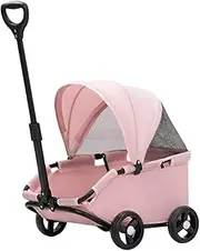 Whtkoph Pet Stroller 4 Wheels Dog Stroller Pet Trolley Foldable for Puppy Dogs Kitten Outgoing, Pink