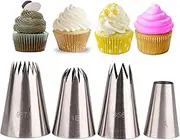Piping Tip Set,MKNZOME 4 Pcs Stainless Steel Icing Frosting Tips DIY Baking Tools for Cake Cookies Dessert Pastry Decoration