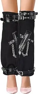 [CABODYALS] 1 Pair Long Gothic Punk Harajuku with Straps Belt Buckles Cross Zipper Loose Baggy Socks Leg Sleeves Warmer Over The Knee Boot Cover Warmers for Women Streetwear Rave Grunge