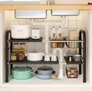 Expandable Under Sink Organizer, 2 Tier Under Sink Shelf with 2 Removable Bas...
