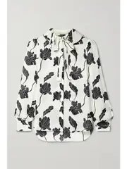 [Adam Lippes] Adam Lippes - Floral-print Silk Crepe De Chine Blouse - Off-white - US2 US 2 Off-white