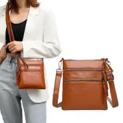 Mobile Phone Bag Multi Zipper Pocket Cross Body Bag with Detachable Strap-Brown