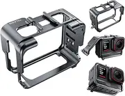 TELESIN° Vertical Horizontal Aluminum Case Metal Cage for Insta360 Ace and Insta 360 Ace Pro Tripod Accessories, Protective Frame Housing Skeleton Sleeve with 1/4 Cold Shoe for Video Light Microphone