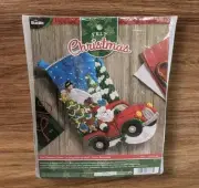 Bucilla Stocking Kit The Christmas Drive Felt Applique 866631 Sequin Needlepoint