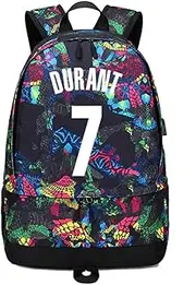 Basketball Player Star Durant Luminous Ball Storage Backpack Sports Equipment Depositary Multifunctional Student Bookbag for Men Women (Red Pattern 1)