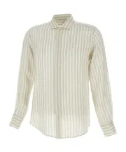 striped linen shirt L sand and white