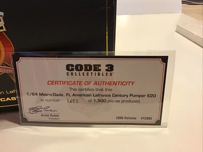 12865 Metro Dade, Florida, ALF Century Pumper, NEVER DISPLAYED, COA ENCLOSED