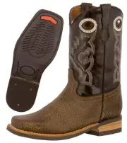 Kids Western Cowboy Boots Rodeo Square Toe Rustic Brown Grain Leather Bota