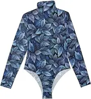 [Amooorous] Leaves long sleeve Bodysuit Tank Tops for Women Shapewear Tops for Women Sexy Tops for Women Turtleneck Jumpsuit M, Leaves