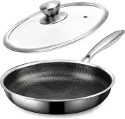 Stainless Steel Frying Pan with Lid, 8 Inch Honeycomb Non Stick Frying Pan, Smal