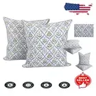 Elegant Boho Block Print Throw Pillow Covers - Cotton, 18'' Square, Set of 2