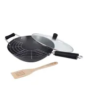 [Ken Hom] Non-Stick 4 Piece Carbon Steel Wok Set 31cm