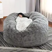 Giant Bean Bag Chair Cover Giant Breathable and Comfortable for Adult Living Room Light Big Round Soft Fluffy Soft Beanbag Lazy Sofa,Light Grey,5FT