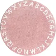 ABC Alphabet Kids Round Rug - 4' Diameter Pink Washable Area Rugs, Non-Slip Baby Rug Soft Playtime Collection, Cute Furry Plush Shaggy Floor Carpet for Bedroom Playroom Nursery Room