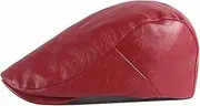 [GerRit] Men's Beret Hats Men's Warm PU Leather Flat Cap Newsboy Cap Vintage Beret Cap Mens Hat Flat Cap (Color : Red, Size : One Size)