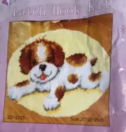 NEW Puppy Latch Hook Kit 20x20 W/ Hook, Printed Pattern, Yarn. Make Into Pillow