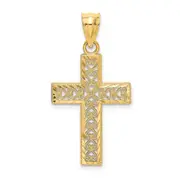 14K Yellow Gold D/C Edge And Filigree Center Cross Charm