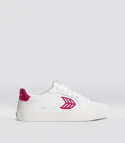 Women's White & Pink Pebbled Leather Sneakers