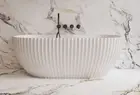 Back To Wall Matte White Bath Tub Modern Groove Fluted Ribbed Seashell Design 15