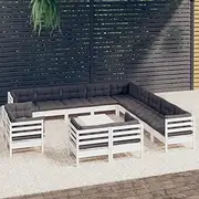 Generic 14 Piece Garden Lounge Set with Cushions White Solid Pinewood,3096966