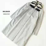 女款BALMAIN PARIS 羊毛絲綢混紡排扣大衣 長板外套夾克