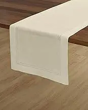 Solino Home Ivory Table Runner 48 Inches - Double Hemstitch, 100% Pure Linen Coffee Table Runner 14 x 48 Inch Ideal for Dresser Tables - Summer