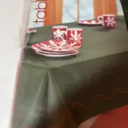2001 Target Home Holidays Tablecloth 60 x 84" Christmas Green Scallop Embroidery