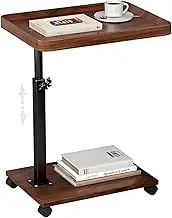 2-Tier Small Square Side Table, Adjustable Height End Table, Movable Square Coffee Table with 360° Rotating Sofa End Table for Living Room Bedroom Balcony Patio Nightstand