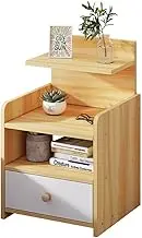 3 Tiers Bedside Table, Wood Night Stand, Mini Storage Side Table, Modern Storage Cabinet, Bedroom Bedside Cabinet with One Drawers, Suitable for Home and Office (Walnut, 35 * 26 * 60 CM)