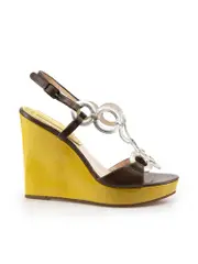Brown & Silver Leather Wedge Sandals