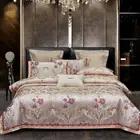 Bedding Set 6pcs Luxury European Damask Jacquard Quilt Cover Flat Sheet Set